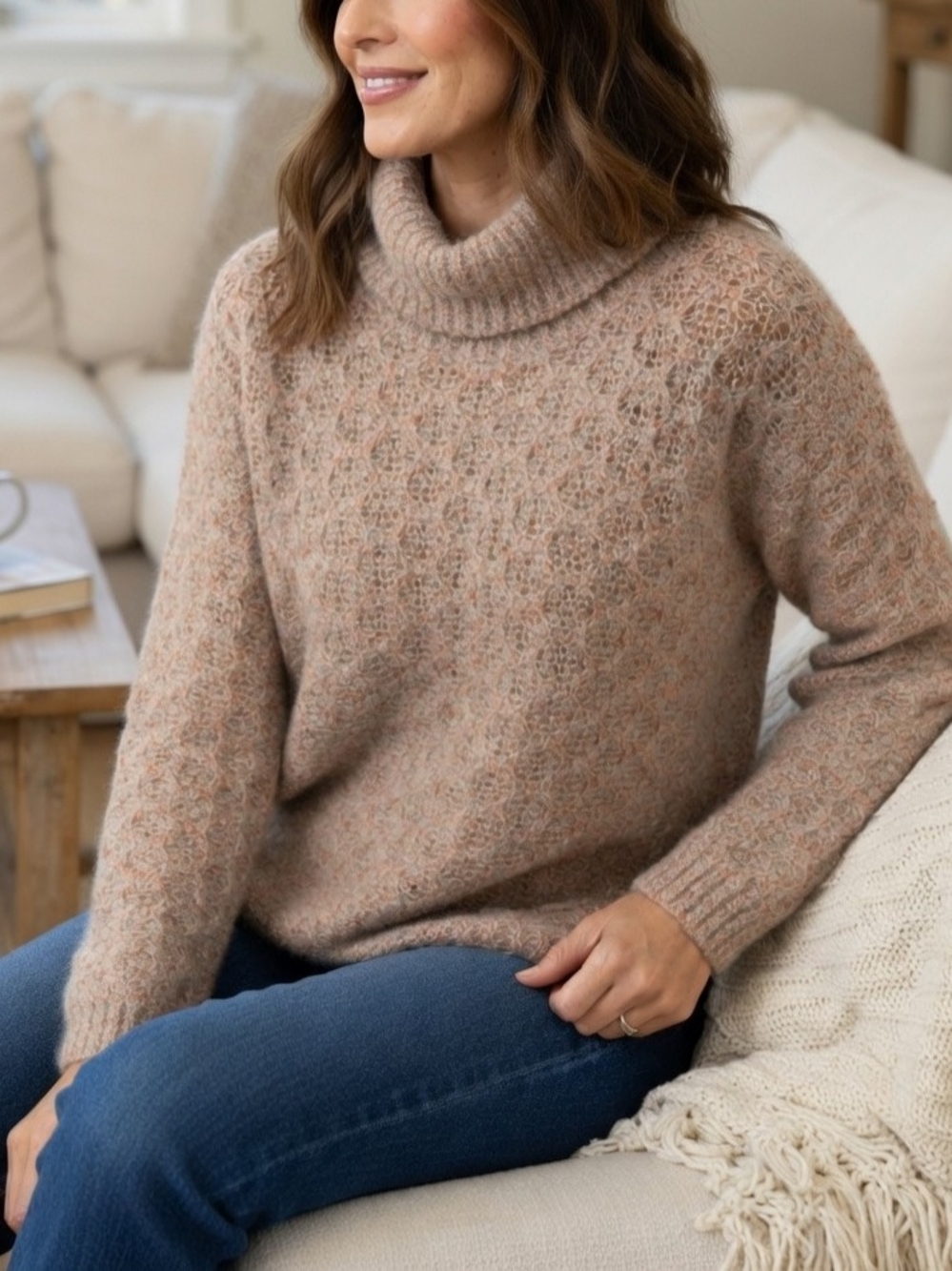 Kuna Baby Alpaca Wool Soft Pink And Cream Marled Knit Turtleneck Sweater Size 1